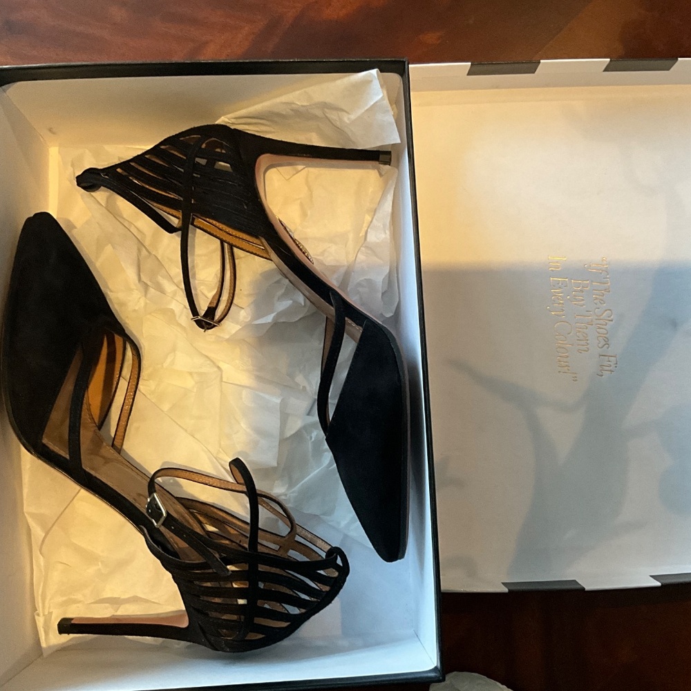 Aquazurra Black Suede Strappy Heel, Size 39 - Picture 9 of 9